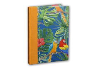 Preview: Writing book with motif Ara, colorful, palm leaves